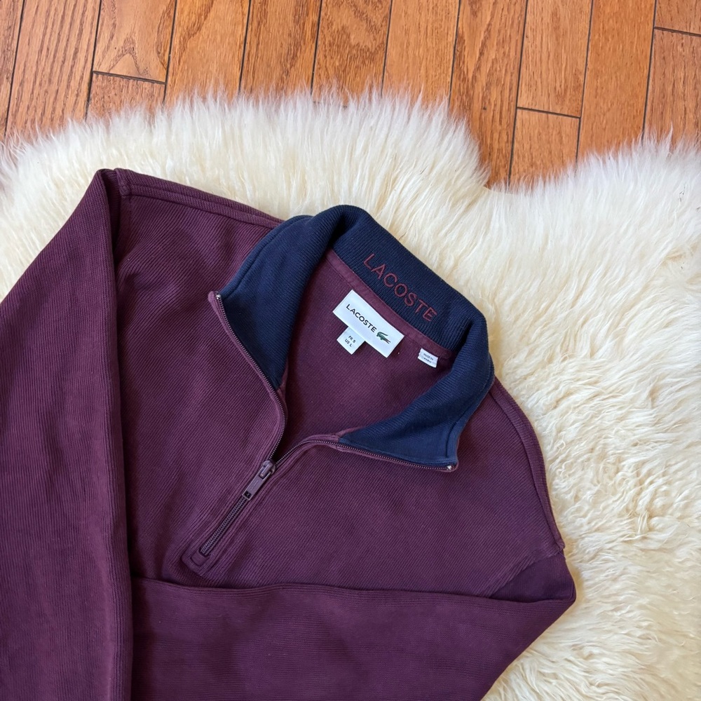 Lacoste Burgundy Pullover Zip Up Sweater